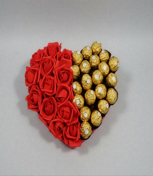 Large Valentine’s Day Chocolate Heart Box – Red Roses & Ferrero Rocher Chocolates