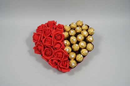 Romantic Chocolate Heart Box for Her – Red Roses & Ferrero Rocher Chocolates