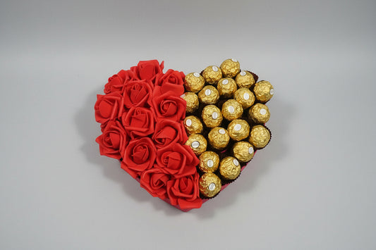 Romantic Chocolate Heart Box for Her – Red Roses & Ferrero Rocher Chocolates